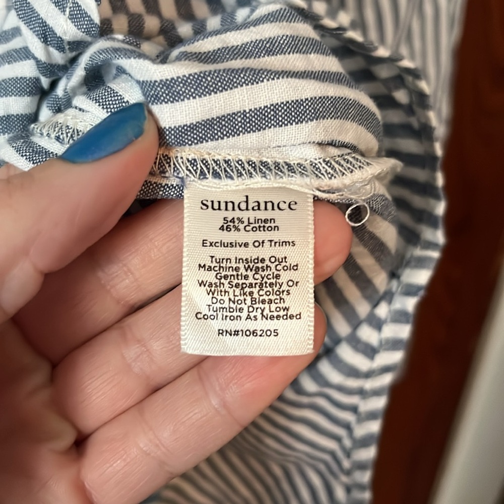 Sundance Linen Button Up Striped Size Medium - image 5